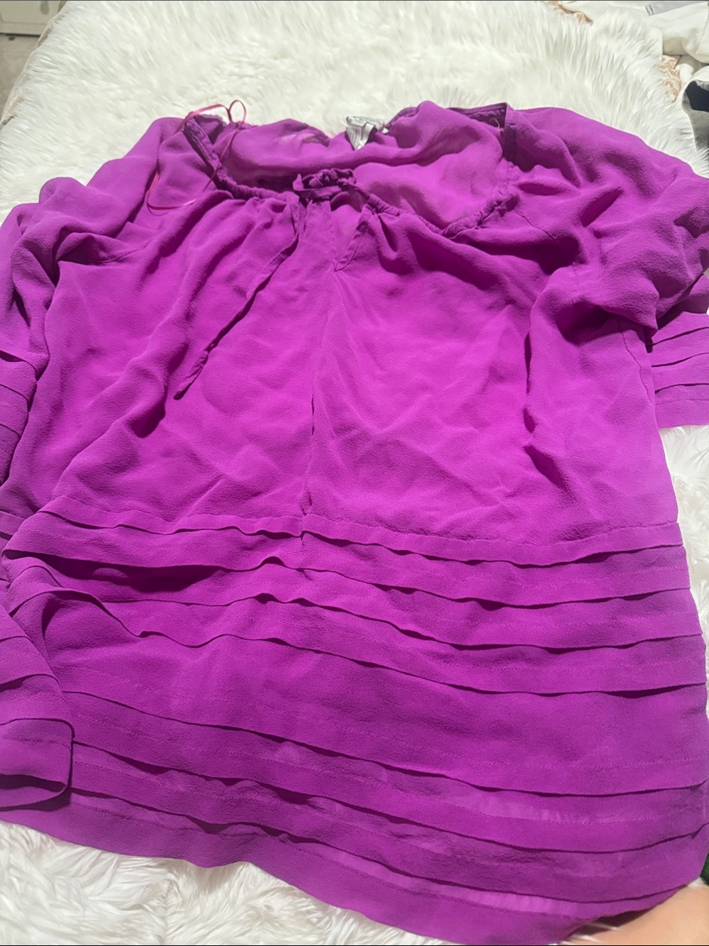 John Mark Magenta Peasant Tunic with Layered Hem